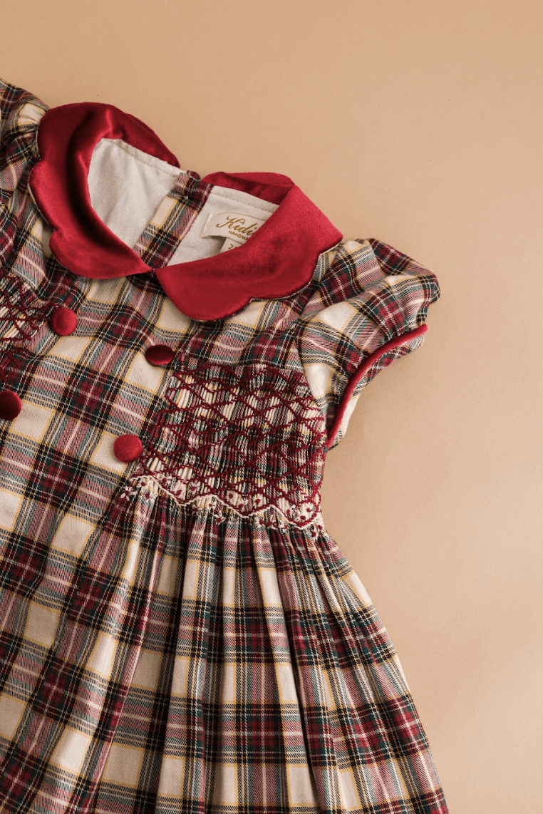 Risette, smocked dress, in Red tartan