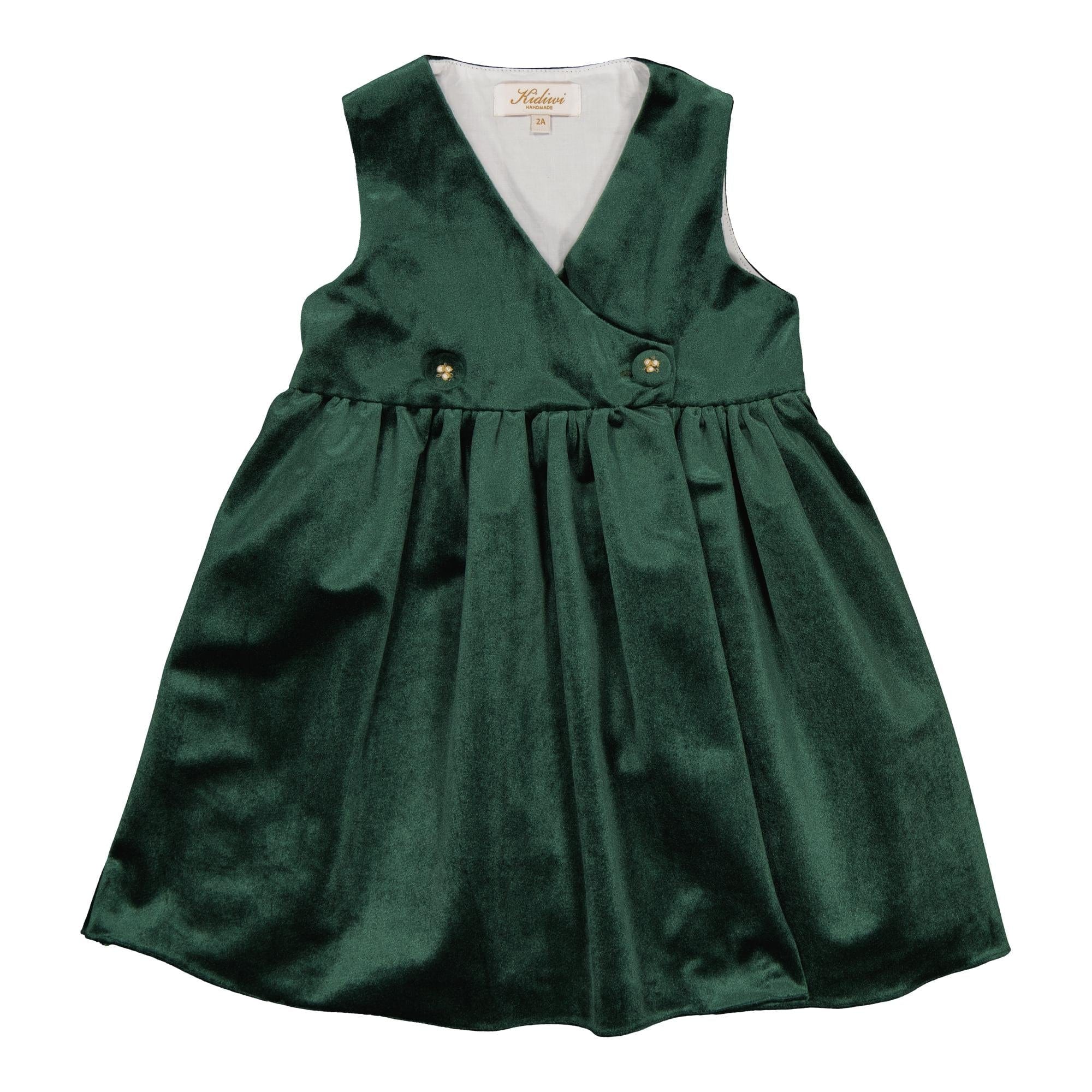 Séraphine, robe chasuble en velours vert émeraude