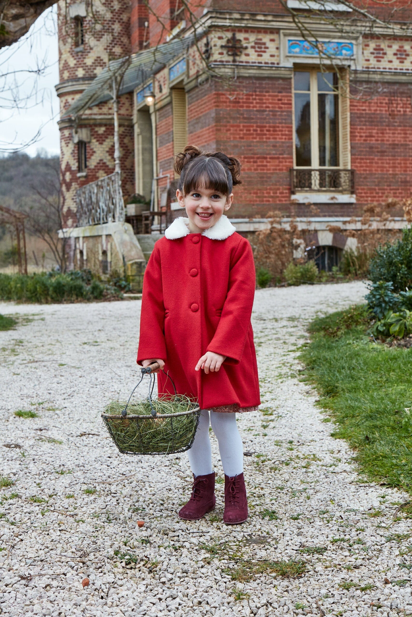 Sofia, Girl coat, in Red wool