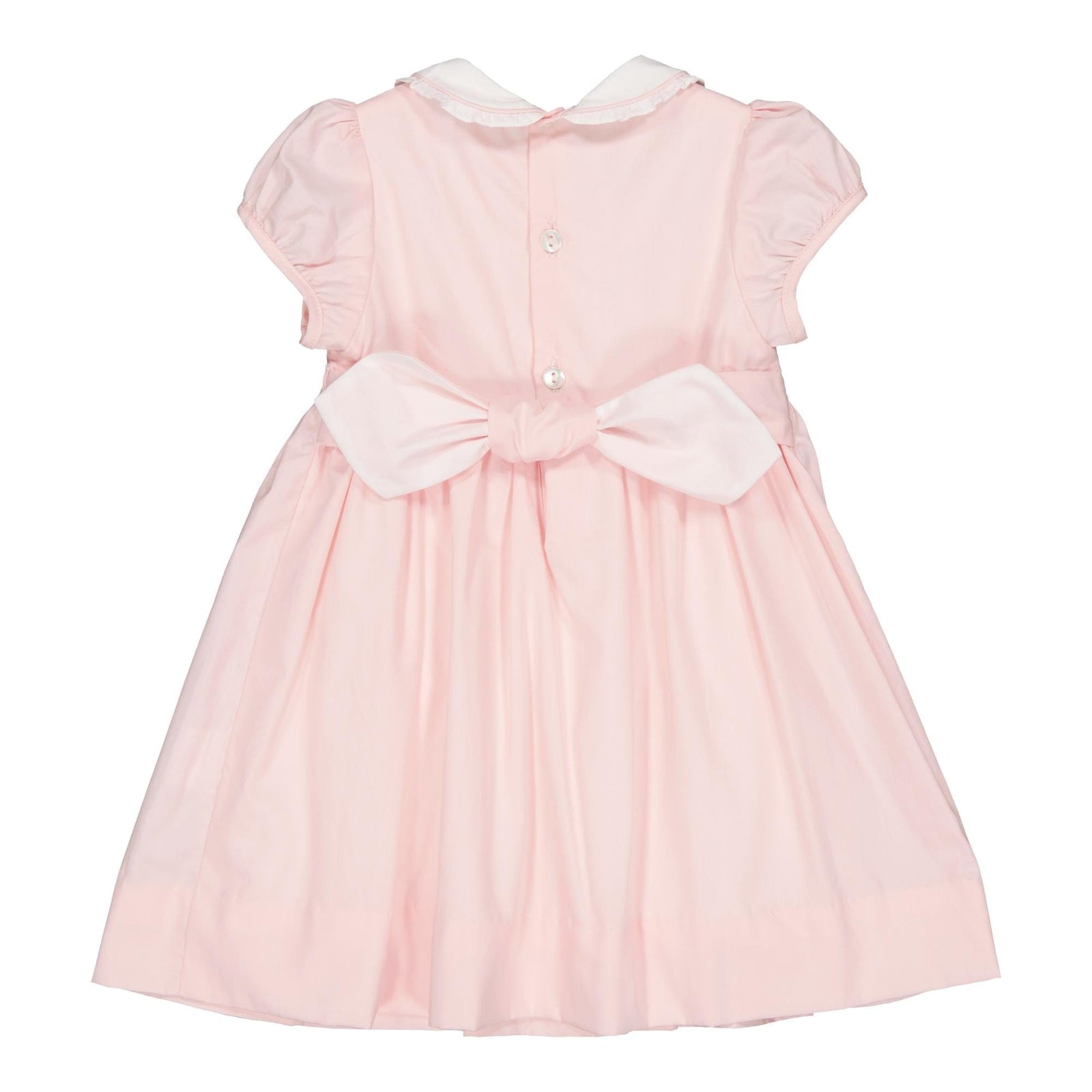 Sybelle, smocked dress with peter pan collar and puffed sleeves, in Nude  pink poplin