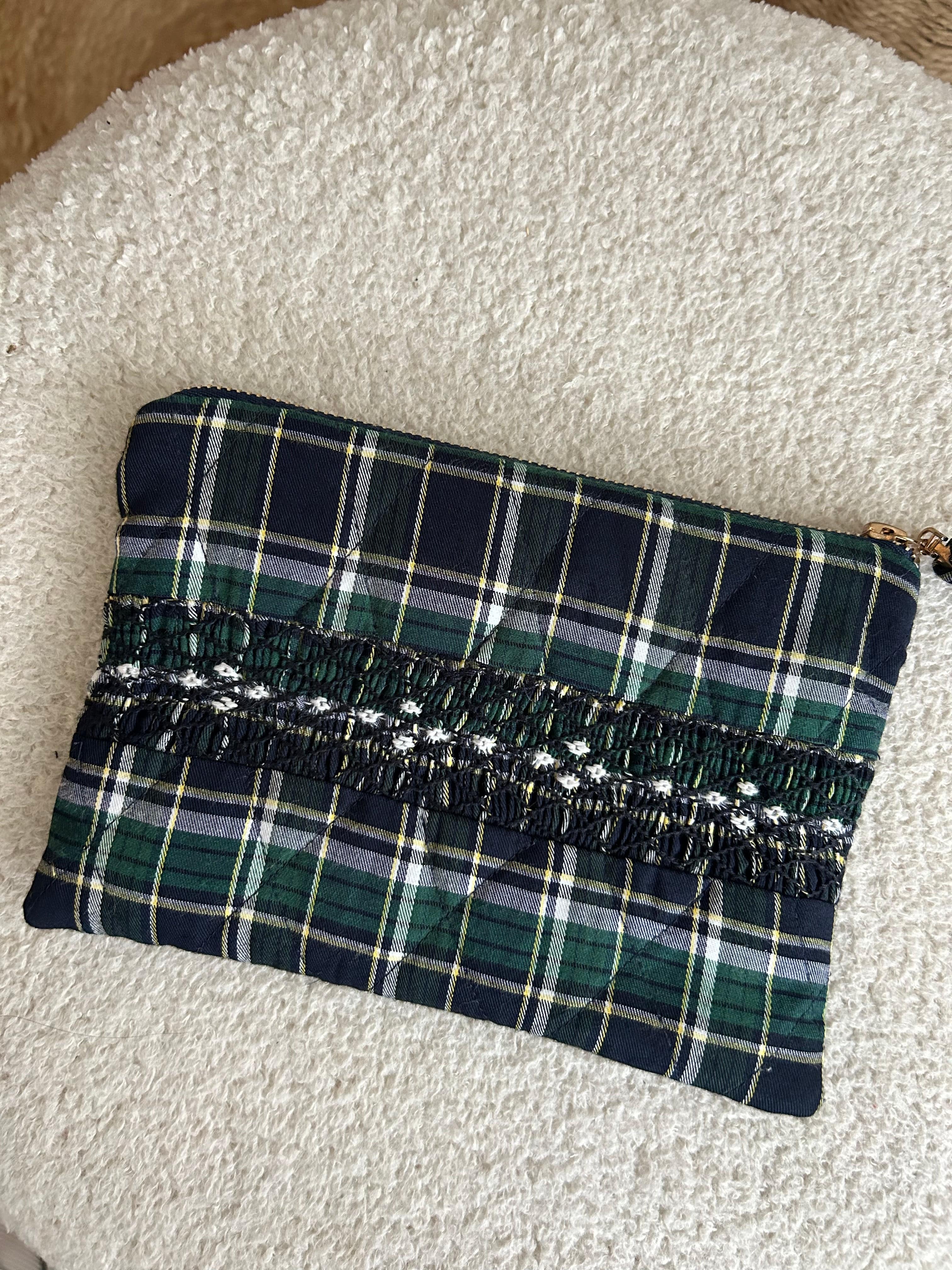 Tricia, Smocked case, in Blue and green tartan