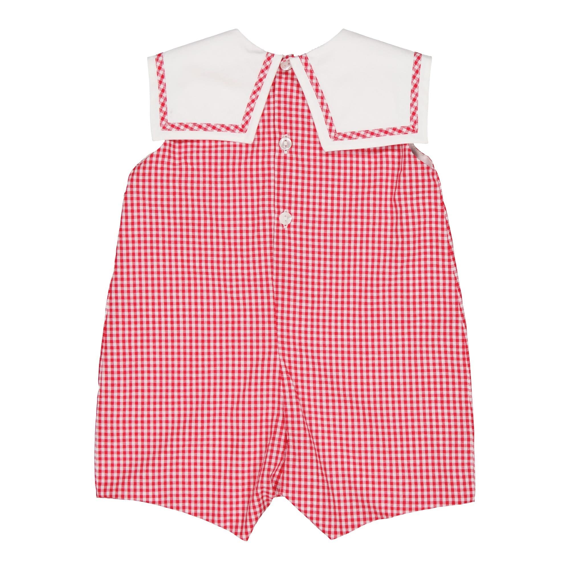 Vipérine, baby romper with white sailor collar, in Little red gingham