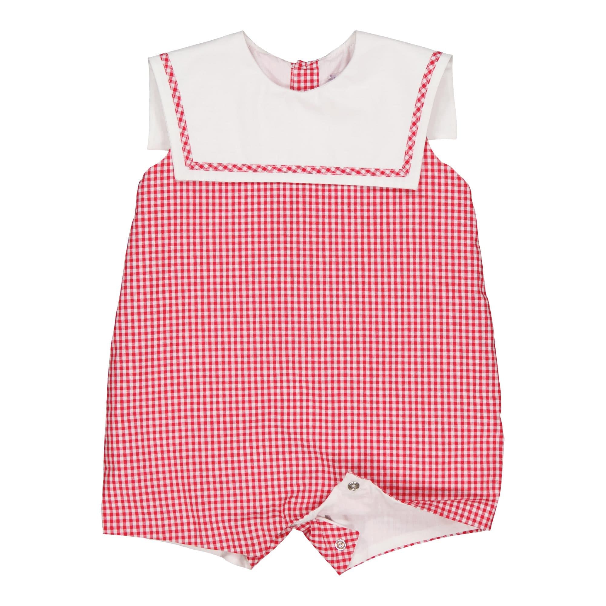 Vipérine, baby romper with white sailor collar, in Little red gingham