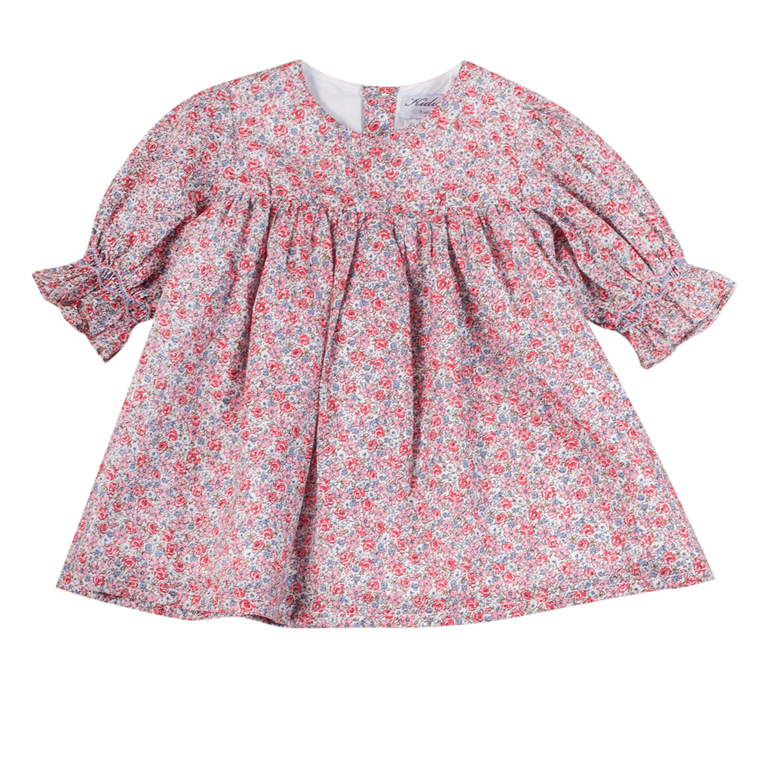 Blouse manches smockées, imprimé fleuri rouge/rose/bleu BIO - disponible en 12M