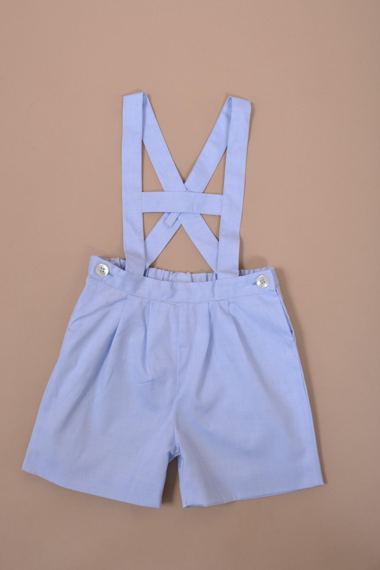 Elias, salopette garçon barre élevée H, en chambray ciel - boy's high bar dungarees H, in sky chambray