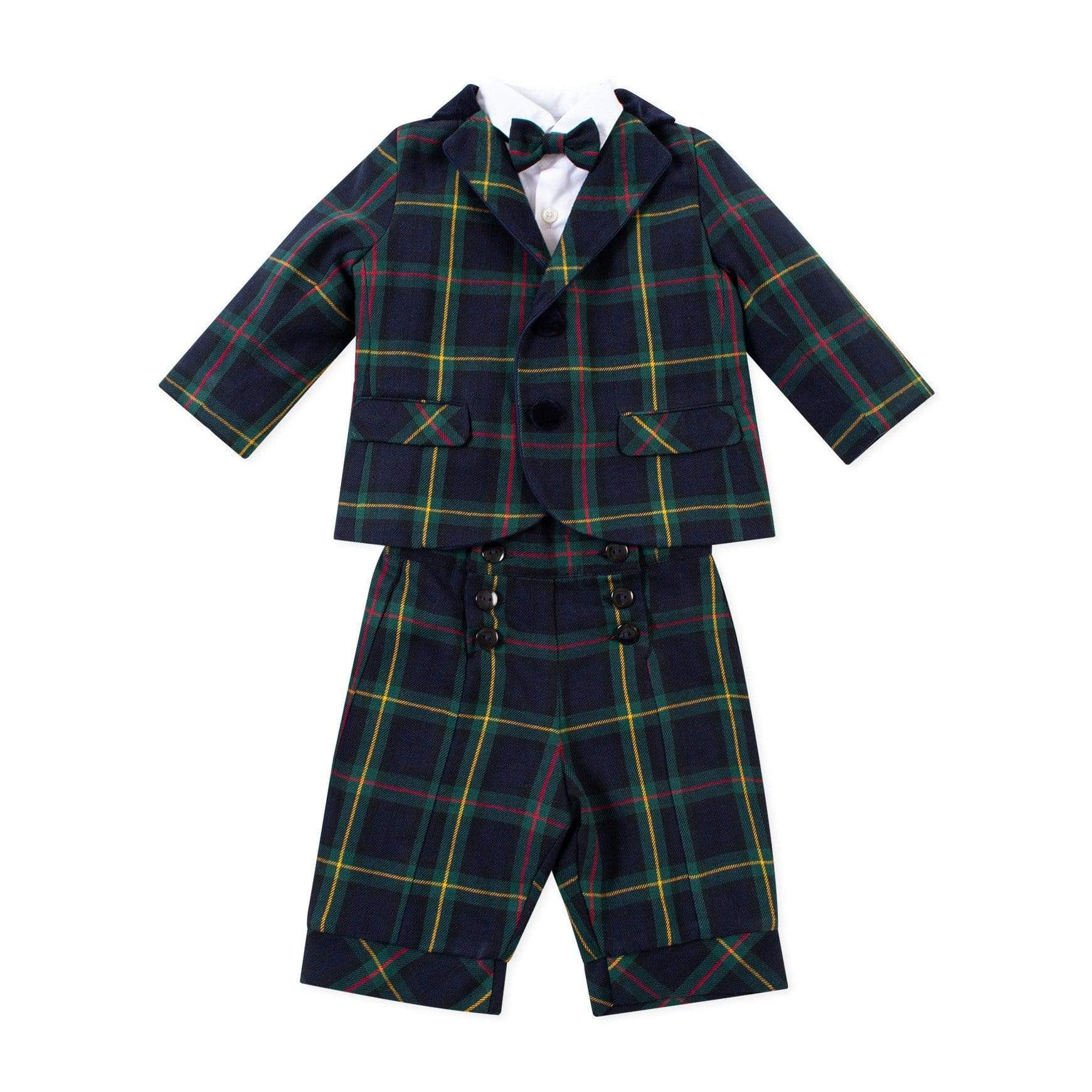 Ensemble chemise et veste de costume en tartan marine et vert