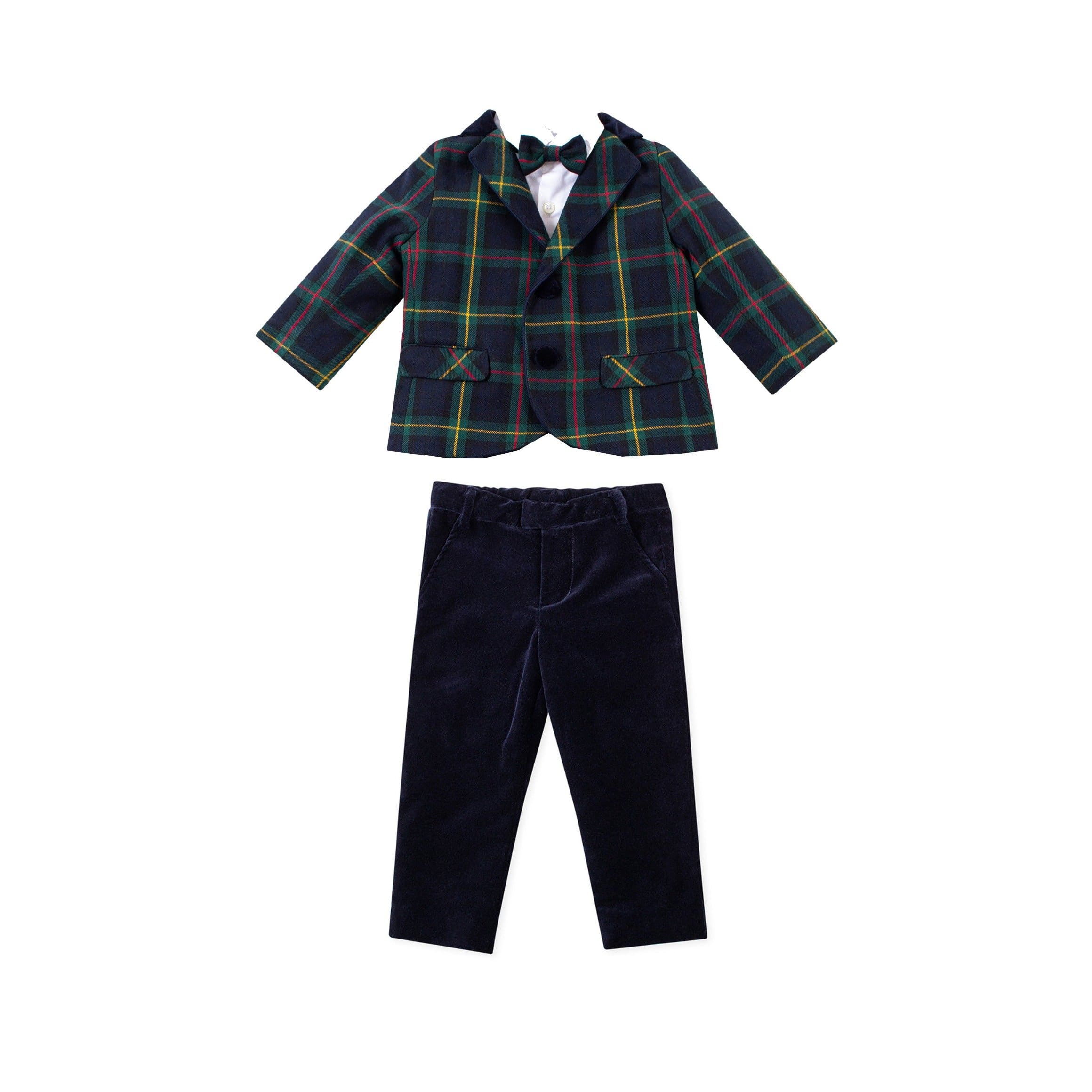 Ensemble chemise et veste de costume en tartan marine et vert