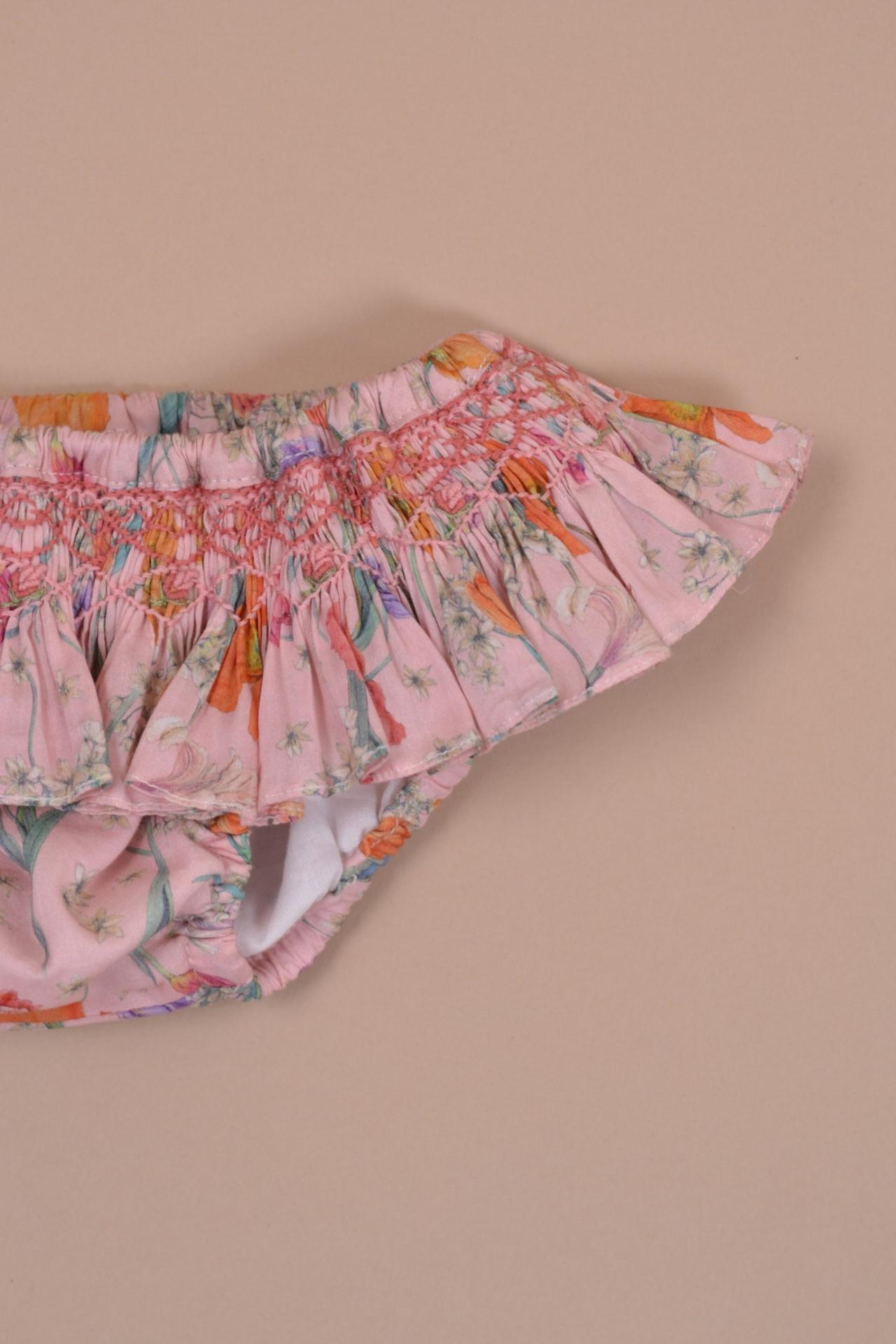 Hibiscus, culotte de bain avec son volant smocké, en Liberty of London "Spring Bloom"