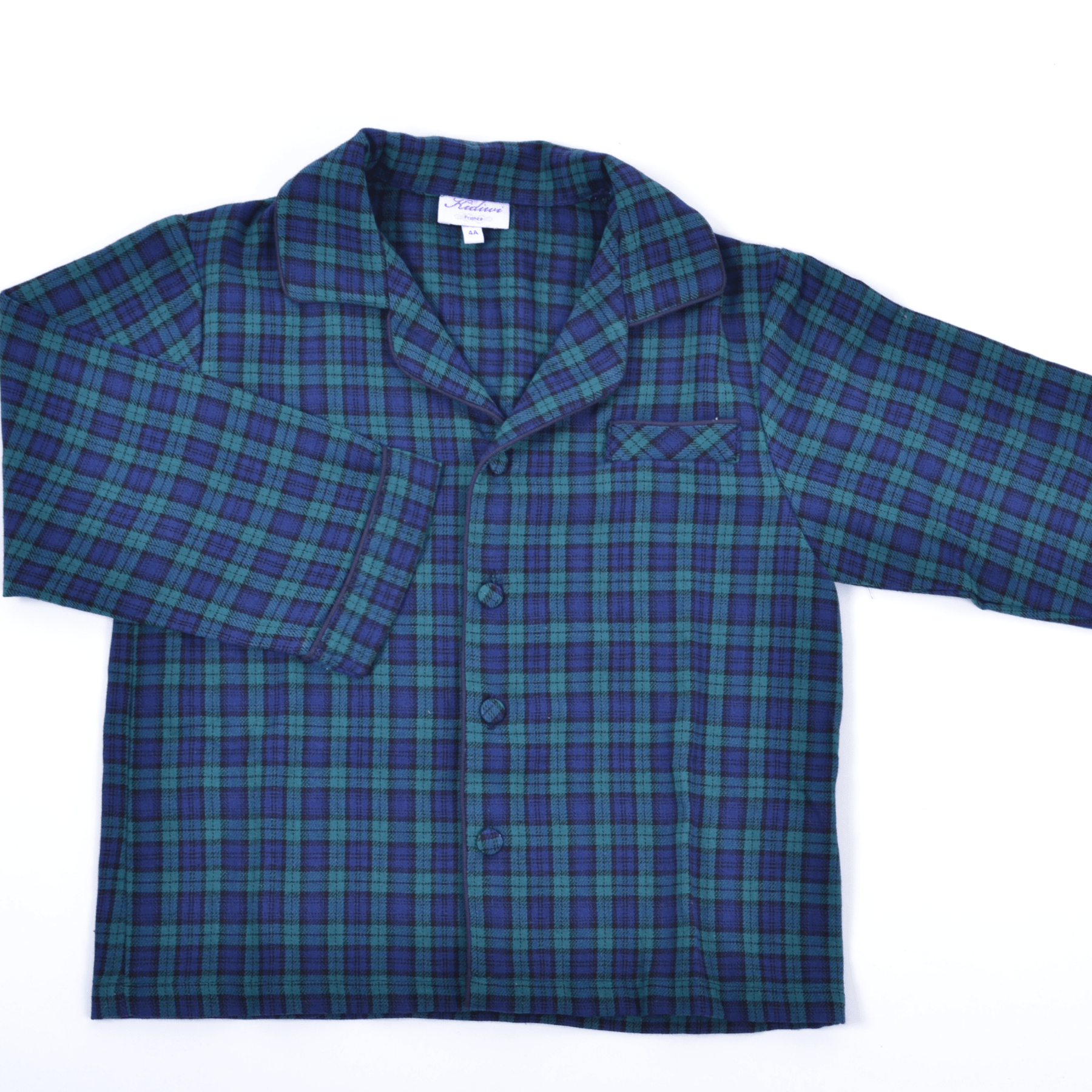 Pyjama mixte en tartan vert avec col à revers