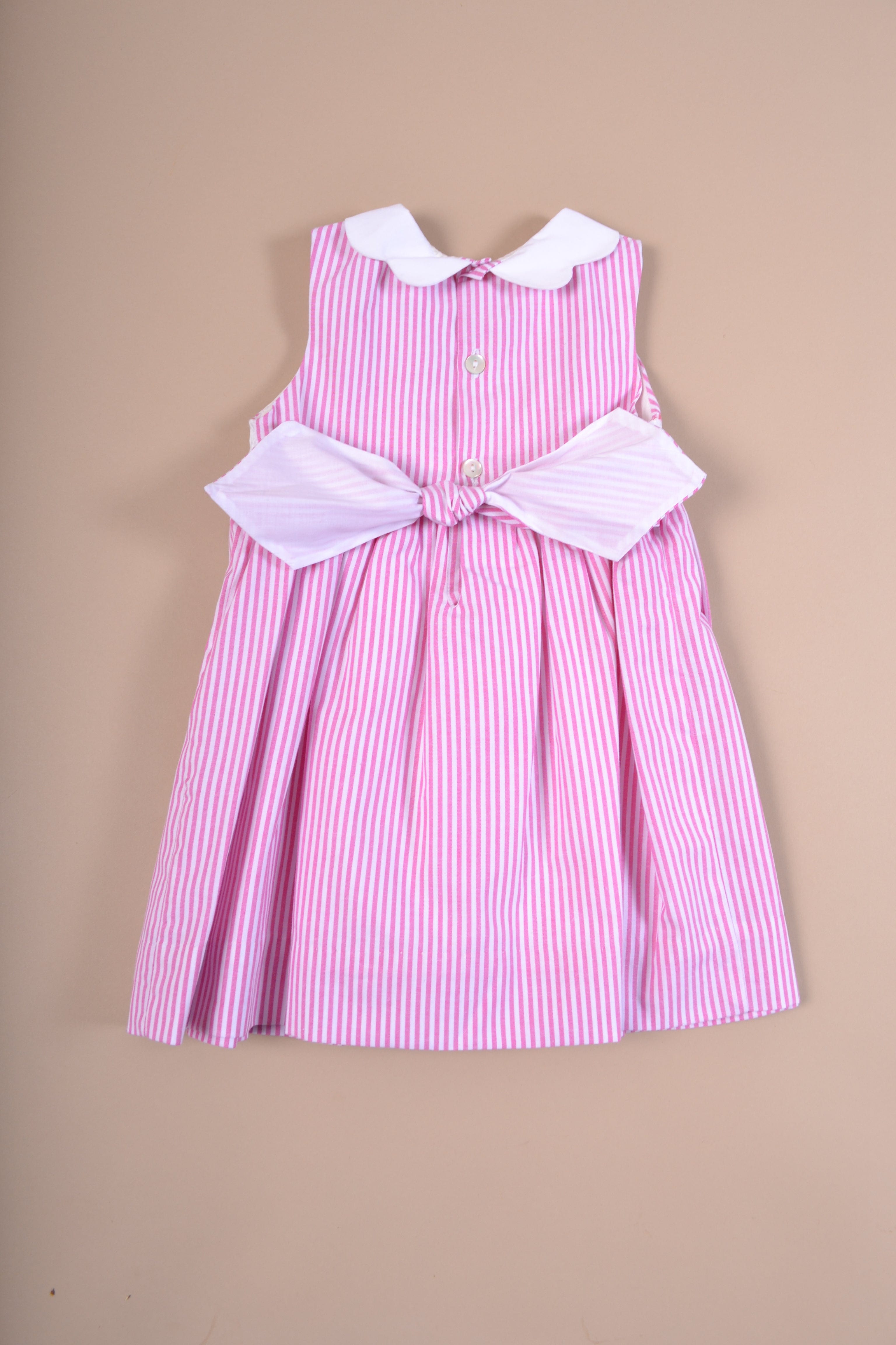 Robe à smocks Rayé fushia, col feston - disponible en 12M et 2A